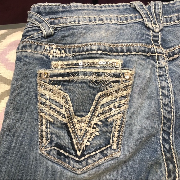 Vigoss The Dublin Bootcut Jeans Blue Denim Designer Jeans Crystals Gems low rise - Picture 15 of 15